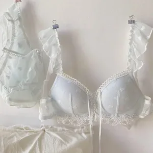 Japoński komplet bielizny Kawaii na małe piersi Słodki, romantyczny biustonosz z nadrukiem w kształcie serca Wygodny biustonosz zapobiegający zwiotczeniu do noszenia na co dzień