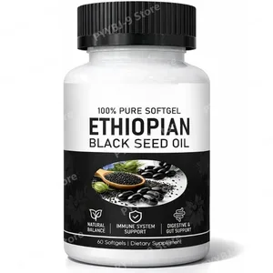 Softgels de óleo de semente preta etíope 800 mg cápsulas de extrato de ervas prensadas a frio, suporte diário de equilíbrio de bem-estar, não OGM, 60 contagens