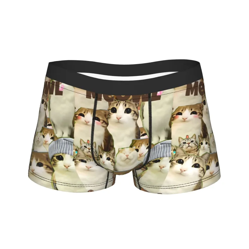 Meowl Cat Owl Cute Pet Stickers Underwear Comfortable Panties Customs Boxer Brief For Males 3D Pouch Oversize Trunk