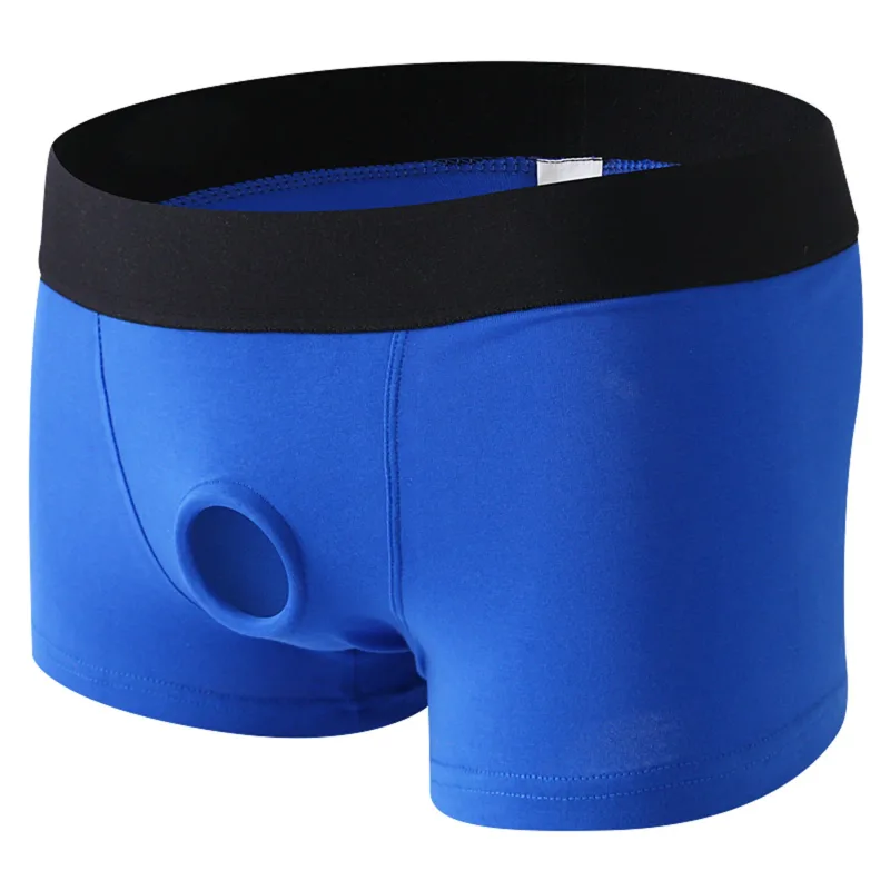 Erkek Boksörler Ön Delik Kese Iç Çamaşırı Silikon Cockring Seksi Boxershorts Geniş Kemer Pamuklu Külot Iç Çamaşırı Oymak