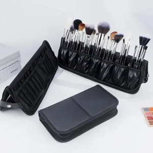 Korkealaatuinen 14/23/29 reikää PU kosmeettiset meikkisiveltimet tasku Kannettava musta vedenpitävä Oxford Beauty Brush Bag Organizer