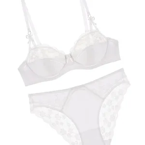 Women Thin French Half Cup Lace Bra Set Minimizer for Big Bust Push Up Anti-Sagging Side Support Comfort Sexy Daily Lingerie Set