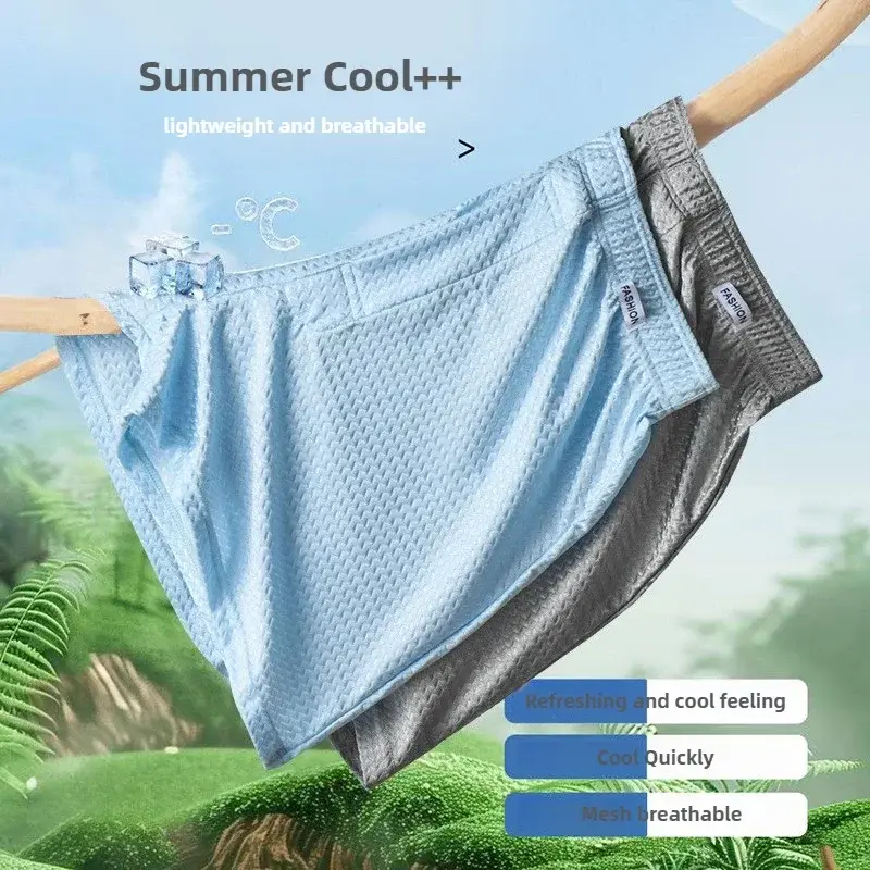 2 paket erkek Buz Ipek Boksörler Orta Katlı Gevşek Fit Yaz Serin Trendy Parlak İç Giyim Pijama Erkek Külot