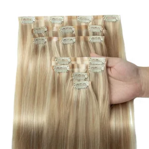 PU Seamless Clip In Hair Extensions Real Natural Invisible PU Tape Weft Clip Ins Machine Remy 12-24inch Invisible Clip Ins 7PCS