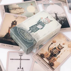 Surrealist Cat Tarot การ์ด - Aesthetic 10.3*6 ซม. 78-Card แปลกพร้อมภาพประกอบพาสเทลอ่อน