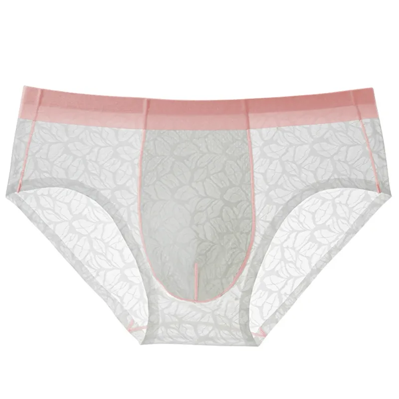 Sous-vêtements Ultra-fins en soie glacée pour hommes, culotte Jacquard respirante en dentelle sans couture, pochette bombée 3D, Lingerie en maille transparente