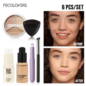 6PCS/SET All-in-One Face Base Kit Meminimumkan Liang Primer Stick 3-Warna Palet Concealer Dengan Berus Foundation Bebas Minyak