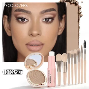 10pcs Kit Solek Asas Semua-Dalam-Satu Liang Meminimumkan Liang Primer Stick Bedak Tetapan Matte Dan Set Berus Mekap Profesional 8pcs