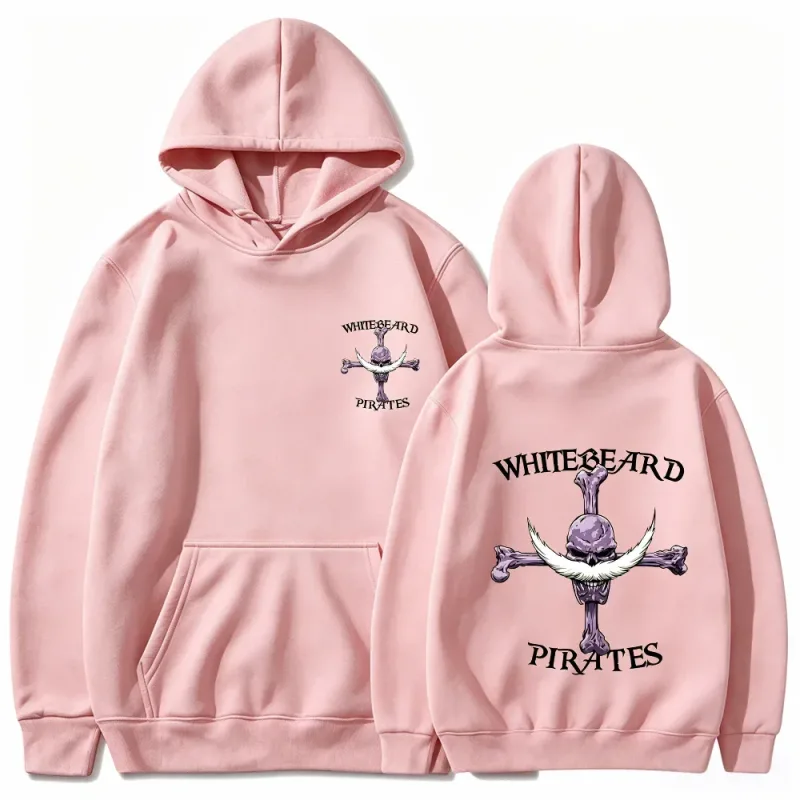 One Piece Whitebeard Pirates Hoodie, Print Pullover Sweatshirt, Whitebeard Jolly Roger Anime Graphic Streetwear Hooded Top