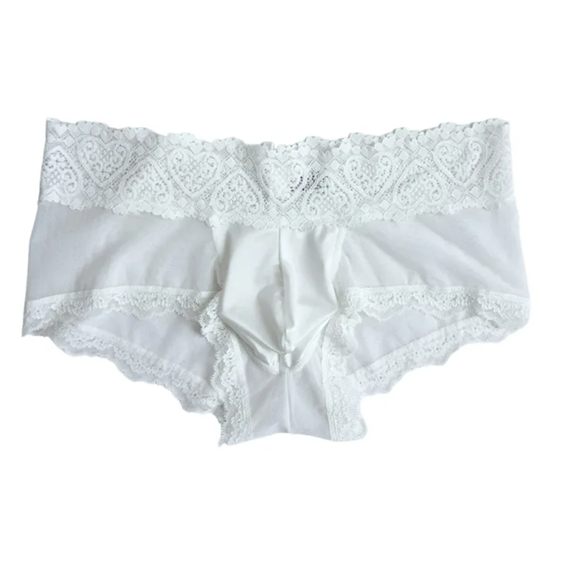 Slip fin sans couture pour hommes, garniture en dentelle de soie glacée, brillant, pochette 3D, sous-vêtements légers, culotte confortable, Lingerie quotidienne
