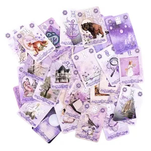 薰衣草 Lenormand 牌 - 9*6 公分 36 張卡片，帶有復古植物插圖破舊別緻紫色美學塔羅牌替代品