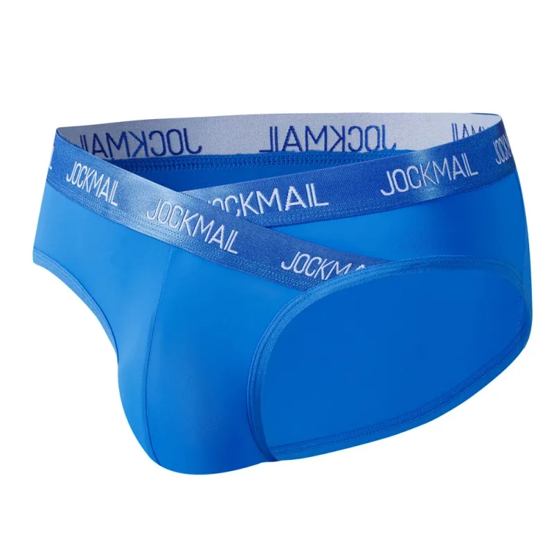 Jockmail cueca masculina cintura baixa sexy carta esportes respirável verão cuecas de seda gelo saco grande náilon cor sólida homem calcinha
