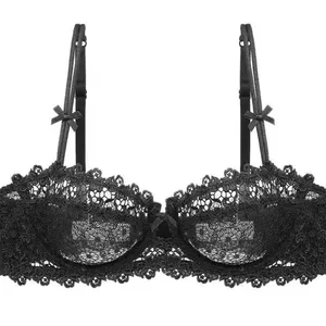 European Lace Bra Set Ultra-Thin Semi-Transparent Half Cup Pure Desire Bras for Small Chest Anti-Sagging Comfortable Underwear