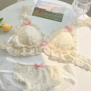 Japansk pige undertøj kvindelig sød sød ren lyst uden bøjle sløjfe blonde kant tynd bh