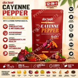 Docteat Cayenne Pepper Pehmeät geelit D3- ja K2-vitamiinilla, energia-aineenvaihdunta ja ruoansulatustuki Antioksidanttinen puolustus 180 pehmogeeliä