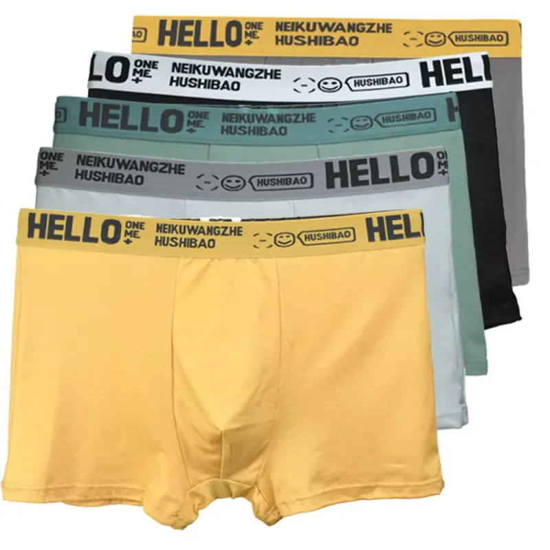 4Pcs Men's Boxer Underwear Man Mid-waist Underpants Solid Color Antibacterial Panties Shorts Homme U Convex Lingerie Aisa Size