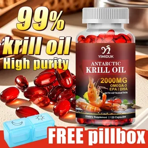 Minyak Krill Antartika 2000mg 120 Kapsul Omega-3 EPA DHA dengan Suplemen Astaxanthin Bersumberkan Kekuatan Maksimum Krill Merah