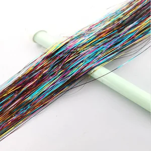 Rainbow Colored Sparkle Synthetic Hair Tinsel 36/48 Inch Girls Headwear Laser False Hair Extensions Glitter Decor Strands