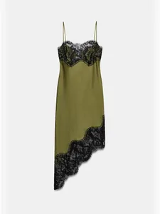 Chic Lace Patchwork Satin Camisole Kjole Ærmeløs Gennemsigtig Kjoler med uregelmæssig søm 2026 Ny fest Daglig udendørs afslappet påklædning