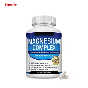 Cápsula de complexo de magnésio contém citrato de glicinato 1000 mg e suplemento nutricional diário de saúde múltipla de magnésio com 90 contagens