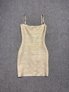 Fotografii reale femei rochie de bandaj bronzat auriu mini bodycon mini High Street Evening Club Party Rochie de întoarcere la casă, Dropship cu ridicata