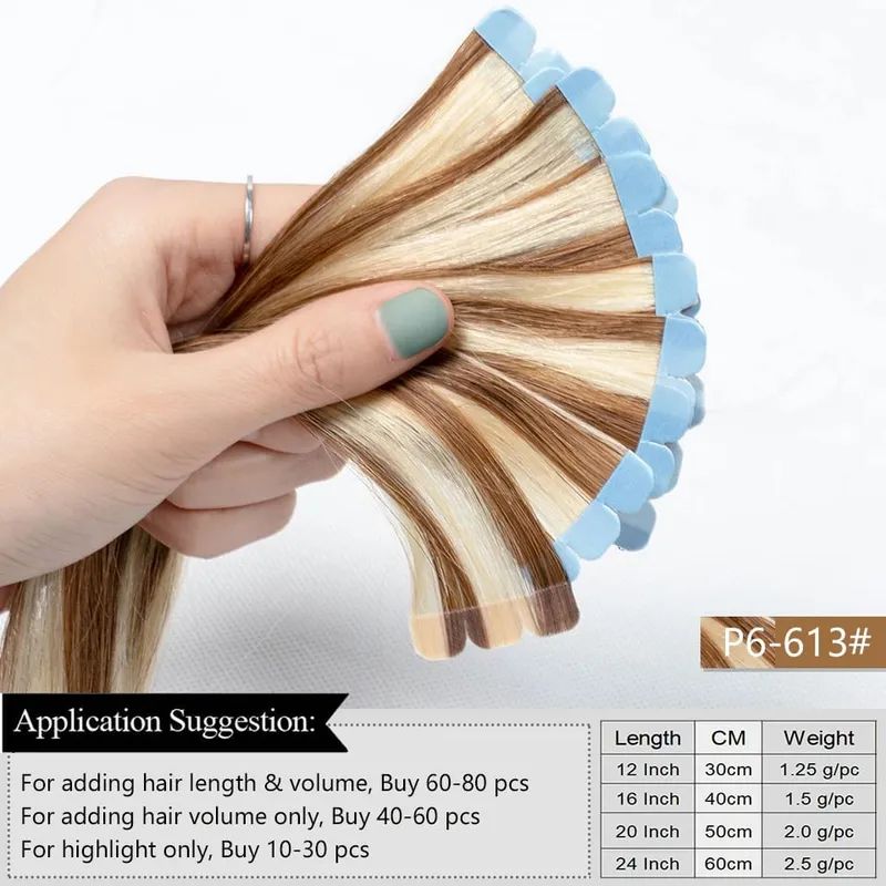 Natural Black Mini Tape in Hair Extensions Human Hair Extensions 3x0.8cm Tape on Hair 10pcs/pack Add Volume Tape Ins