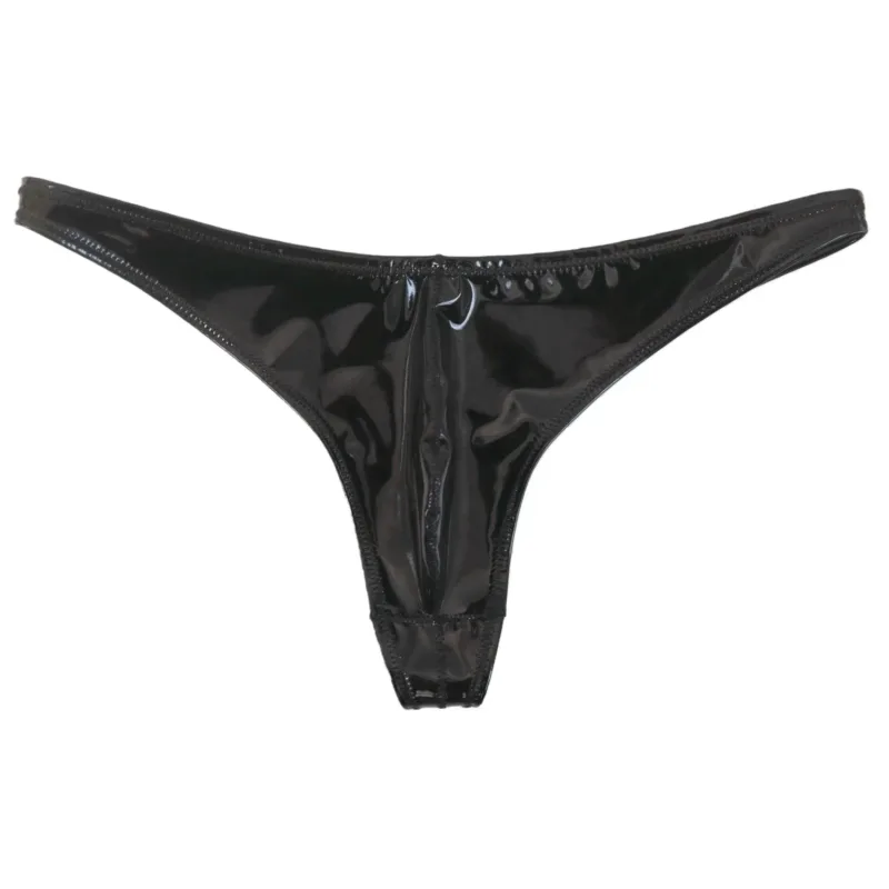Uomini sexy Plus Size Lattice PVC lucido caldo corto convesso U Pouch G-String Moda intimo Collant Biancheria PU Slip da palco
