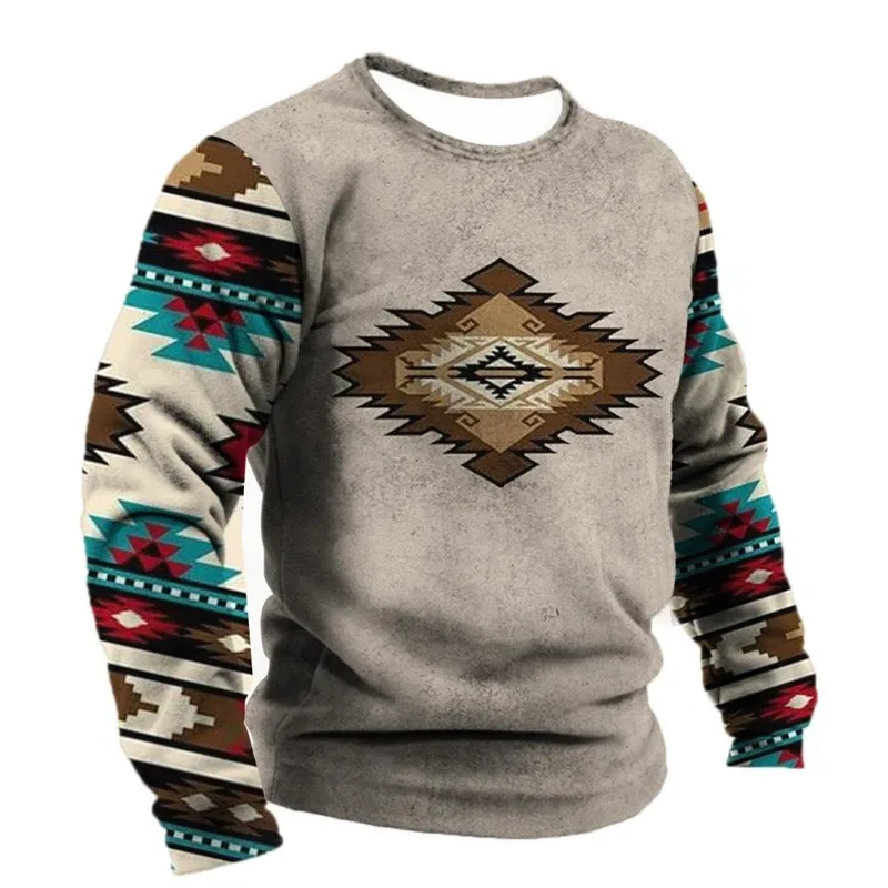 Sudaderas con gráficos de estilo étnico Vintage para hombre, moda informal de manga larga con estampado 3D, ropa informal suelta para primavera y otoño