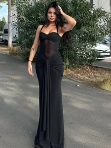 Nibber Halter Mesh Patchwork Dress Wanita Trend Musim Panas Off Shoulder Backless Ruched Reben Midnight Prom Party Hipster Vestidos