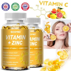 Soomiig Vitamin C với Viên nang Kẽm Vitamin C 1000MG Kẽm 20 Mg để hỗ trợ miễn dịch Sản xuất năng lượng và chống oxy hóa mạnh mẽ