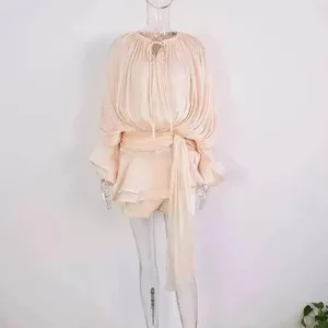 2026 Nuova moda estiva Abbigliamento donna girocollo maniche a lanterna abito corto in raso con pantaloncini sotto due pezzi