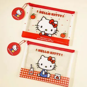 Originální Sanrio Hello Kitty A5 síťovaná kapsa na zip Roztomilá Kt Cat Vodotěsná PVC taška na dokumenty Pro školní pořadače Psací potřeby Uspořádat
