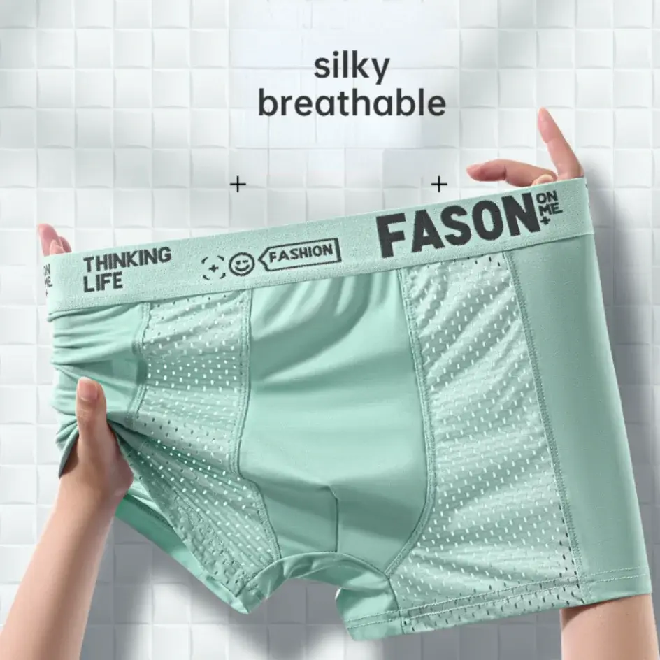 Men's Ice Silk Mesh Underwear Antibacterial Breathable Boxer Oversized Briefs Shorts Men's Panties Boxershorts Men