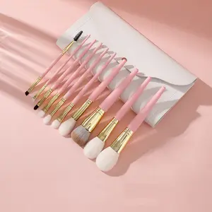 10 pçs pincéis de maquiagem rosa escova de sombra blush líquido fundação bb creme escovas de cabelo de cabra compõem escovas saco ferramentas cosméticas