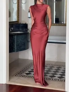 Vrouwen Mode Effen Geplooide Halter Jurk Taille-cinching Mouwloze Backless Split Maxi Jurken 2026 Sexy Zomer Dame Partij Jassen