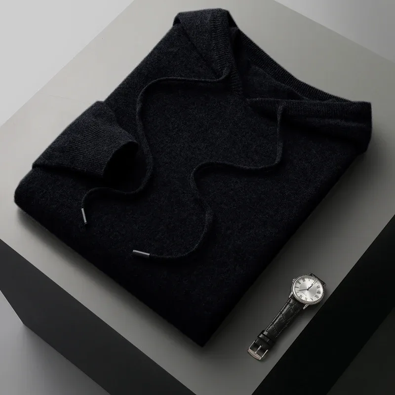 DjzDsm 100% Merino ขนสัตว์ผู้ชาย One-piece Ready-to-Wear Hoodie ถักเสื้อกันหนาวฤดูใบไม้ร่วงฤดูหนาวสบายๆขนาดใหญ่แขนยาว