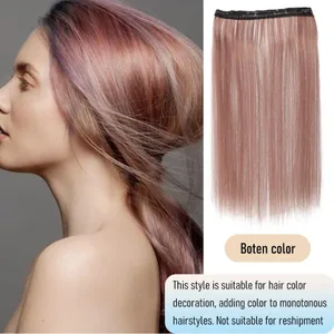 Syntetisk 50 cm 4-kort farve straight hair extensions klip på hestehaler pink/blå/lilla parykker Halloween/jule parykker