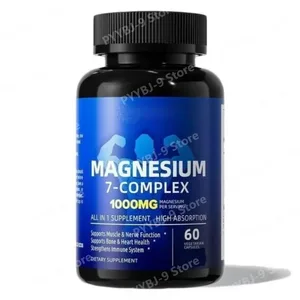 Suplemento complexo de magnésio 7 com glicinato citrato malato quelato zinco vitamina D3 B6 para alívio muscular do sono 60 cápsulas