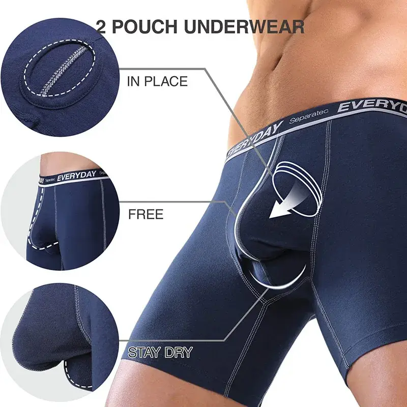 Separatec Cotton Dual Pouch Herren-Unterwäsche, bequem, weich, atmungsaktiv, Alltags-Boxershorts, langes Bein, Boxer-Herrenunterwäsche