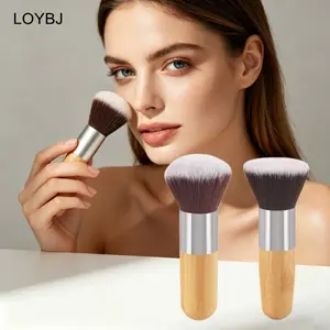 Pincel de maquiagem com alça de bambu, pó solto, blush, contorno, creme de base líquida, profissional, ferramentas de beleza facial