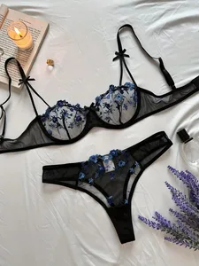 dámské spodní prádlo Night Beautiful Sexy Women 2dílné květinové Výšivky Spodní prádlo Erotické spodní prádlo Set conjuntos de mujer