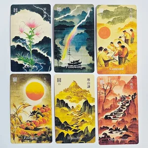 10.3*6cm I-Ching Oracle Deck64 Cards Traditional Ink Art Style Chinese Divination Tool for Spiritual Guidance and Meditation
