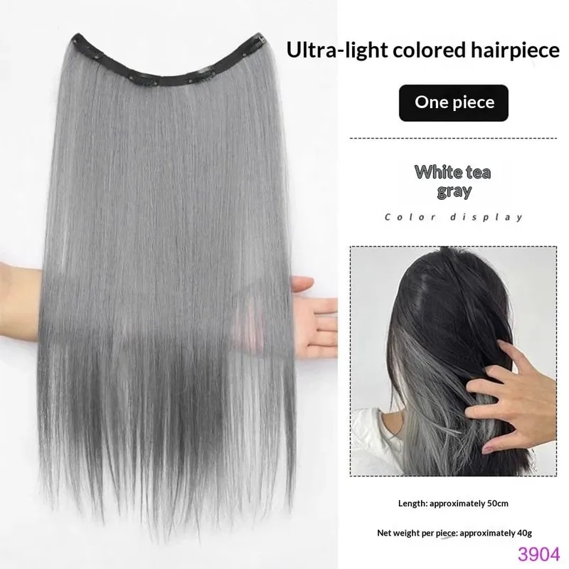Synthetic Colored Highlighting Clip-in Hair Extensions Long Straight Ear-hanging Dyeing Wig Piece Color Thin Seamless Fake Hair