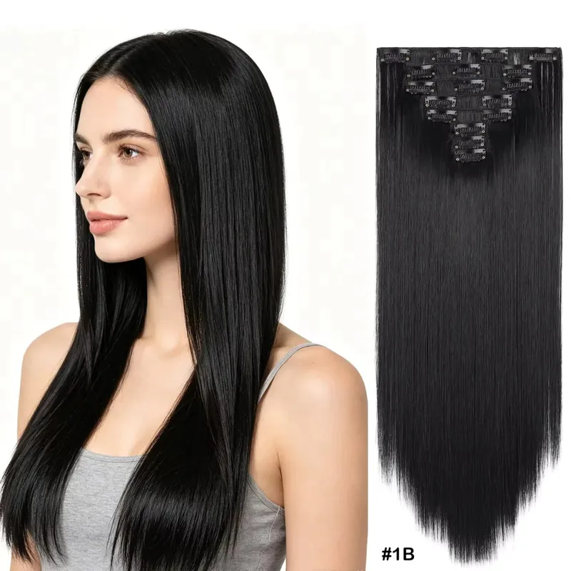 22Inch Long Straight Wavy Hair Extension 8Pcs/Set 17 Clips High Tempreture Synthetic Hairpiece Clip In Hair Extensions Cosplay