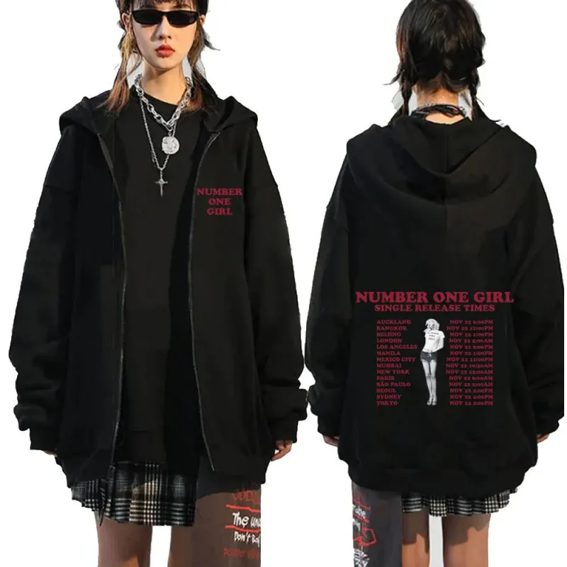 Rosé หมายเลขหนึ่งสาวอัลบั้ม Zipper Hoodies Kpop ผู้ชายผู้หญิงเสื้อผ้าแขนยาว Zip Up เสื้อขนแกะขนาดใหญ่ Pullovers Y2K