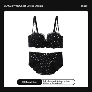 Ensemble deux pièces soutien-gorge en dentelle à pois, petit buste, Anti-affaissement, Collection de seins latéraux, ensemble de Lingerie confortable sans fil