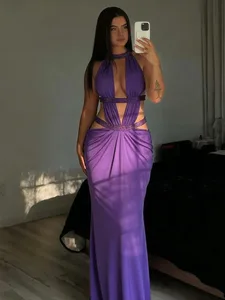 Gaun Punggung Terbuka Elegan Kucing Aneh Wanita Y2K Perca Berkilau Perca Tidak Teratur Tanpa Lengan Seksi Liburan Pantai Seksi Vestidos