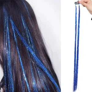 24 inch 1Pcs Colored Hair Extensions with Tinsel Long Straight Hairpiece Color Party Highlights Clip in Synthetic Hair Extension
