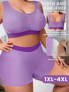 1sET Conjunt de roba interior per a dona Bralette de talla més Sujetador sense costures Còmode Sujetador esportiu transpirable Boxers de tela elàstica