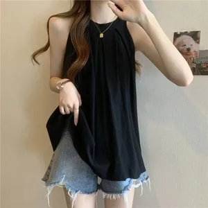 Walang Sleeveless Off Shoulder Loose Korean Tops Tees Pambabaeng Damit Bagong Simplicity Youth Street Casual T Shirt Sweet Trend Summer